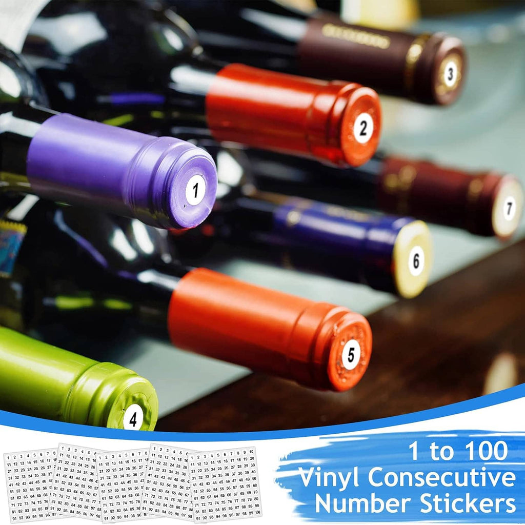 Vinyl consecutive number stickers sheet with 1–100 numbering for labeling small items