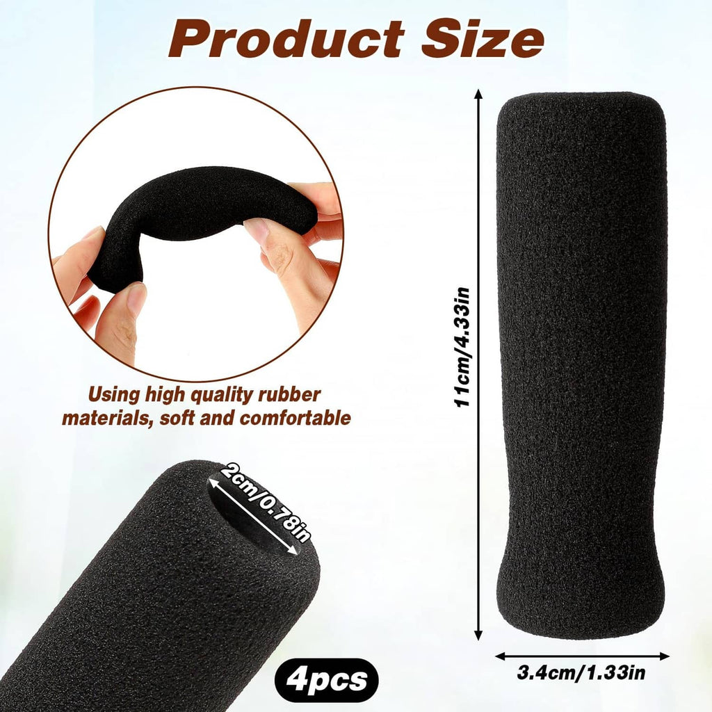 Black foam cane handle grip sleeve, textured anti-slip replacement