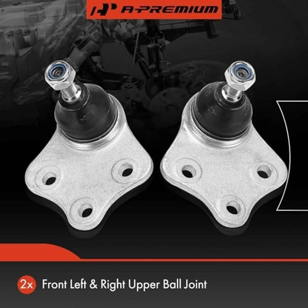 Front left and right upper ball joints, silver arms with black dust boots