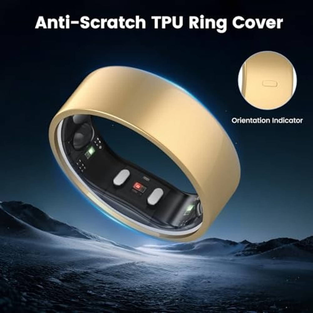Gold ring cover sleeve with clear front panel and visible interior sensor window