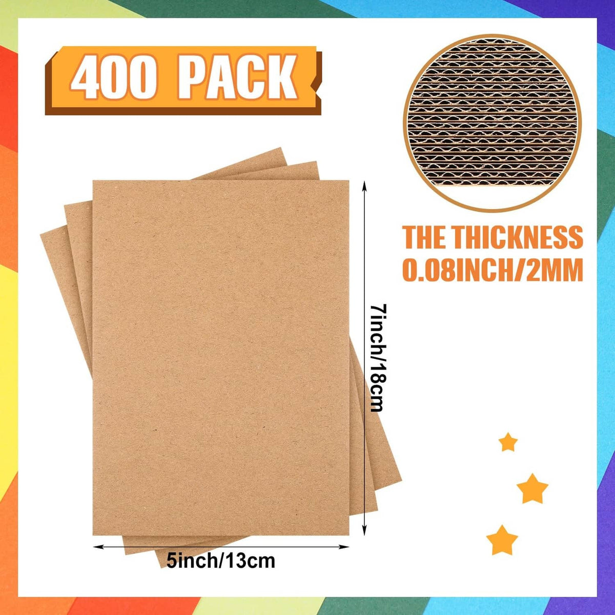 RivetOak 400 Pcs 5 x 7 Inch Corrugated Cardboard Sheets for Mailers 2 mm Brown