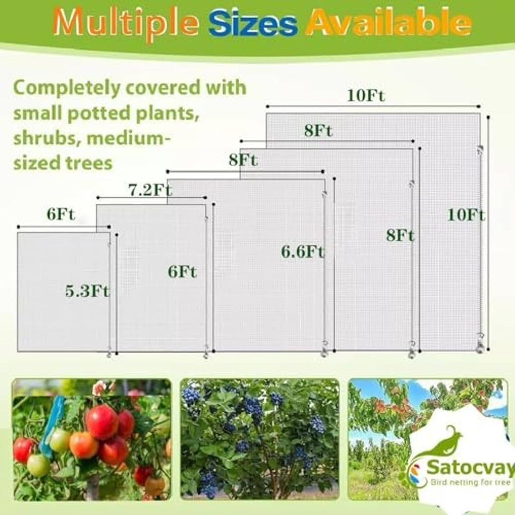 Garden fruit tree netting size coverage diagram for different tree heights