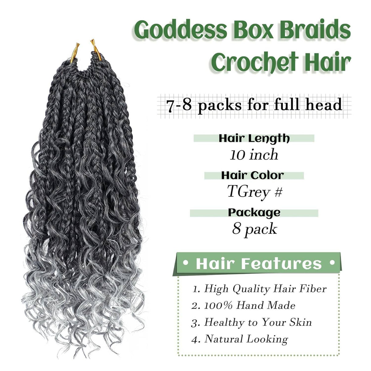 Dark gray crochet box braid hair bundle with wavy curls and light gray ombre ends
