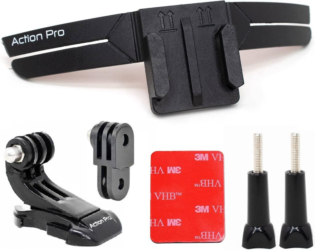 Action Pro 3M chin mount strap device with black flexible helmet strap and mounting wings