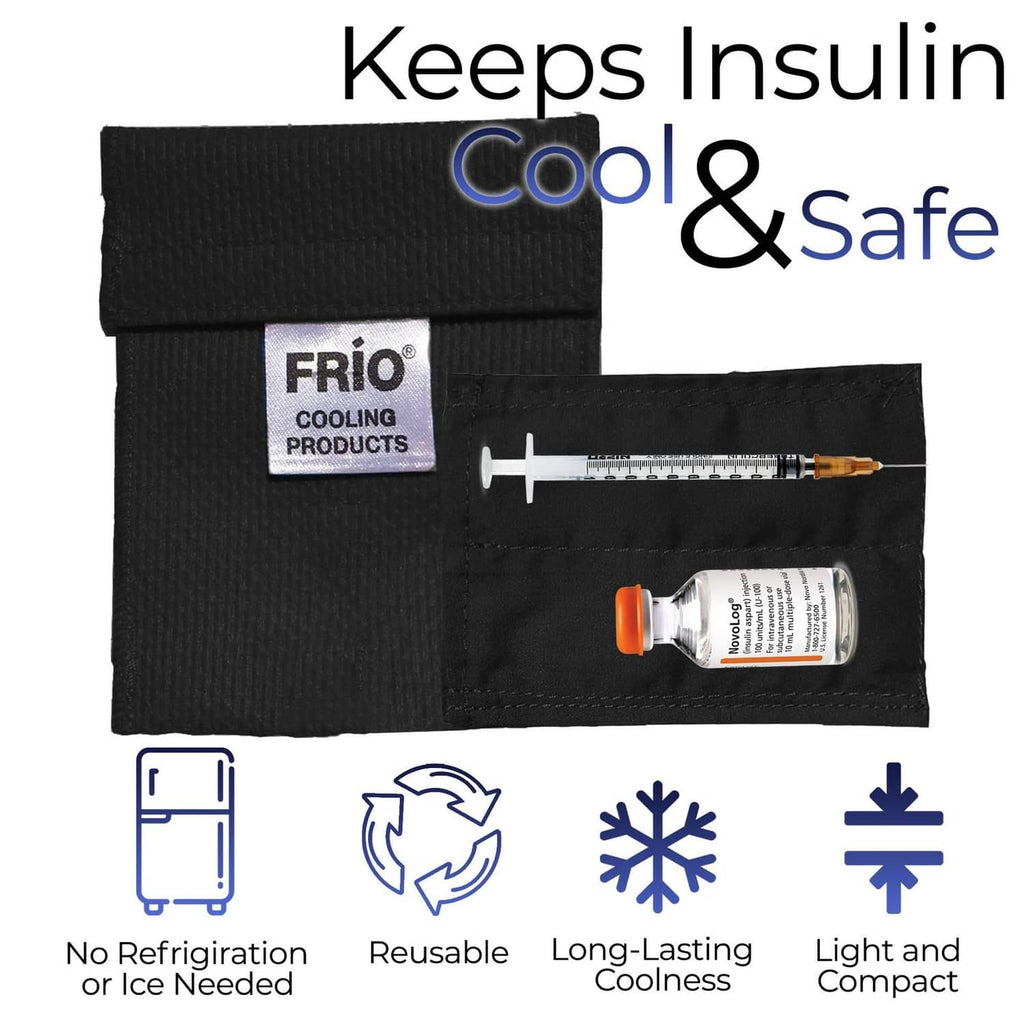 FRIO mini cooling wallet, black with pocket for syringe and insulin vial