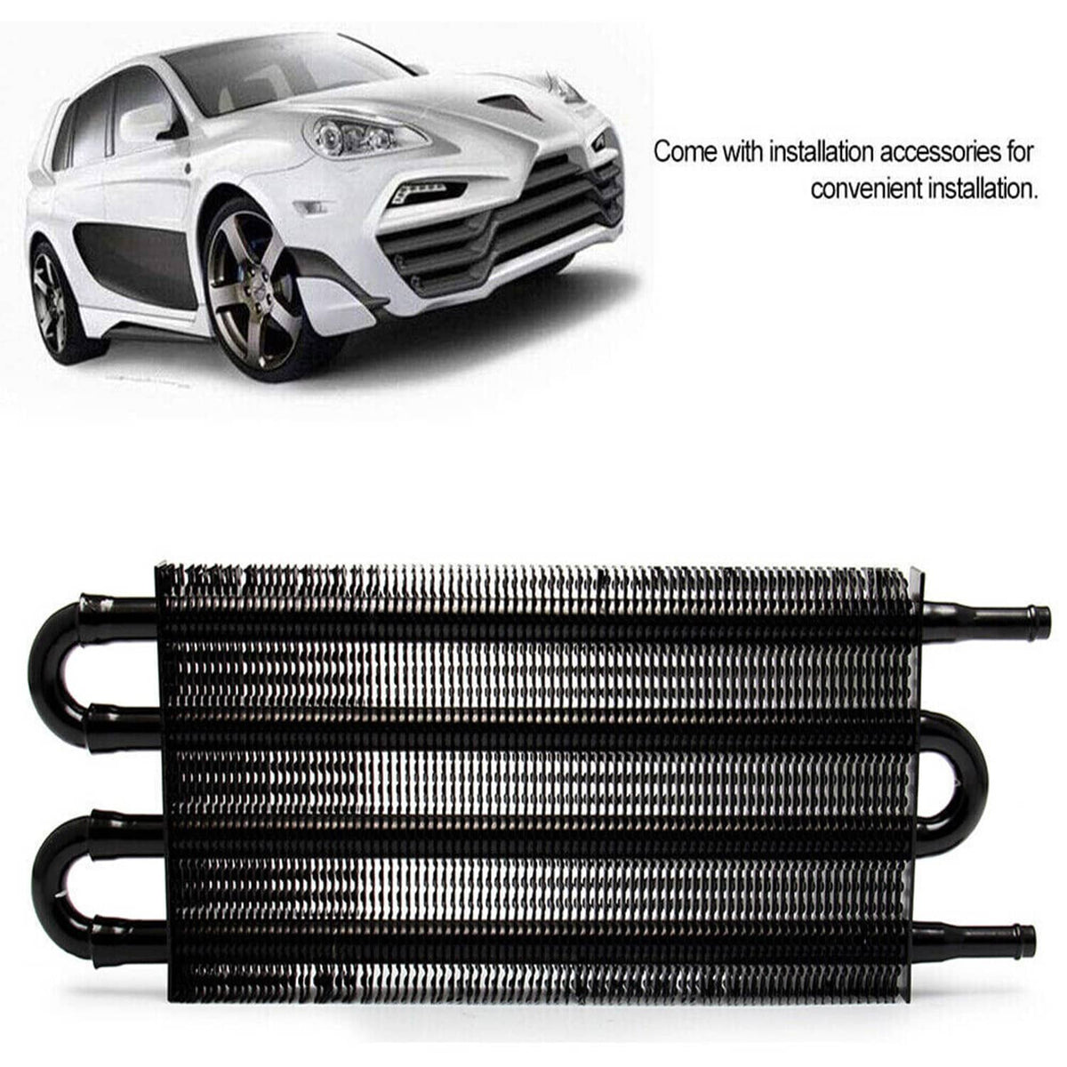 Universal 4-row remote transmission oil cooler with two end tanks and radiator fins