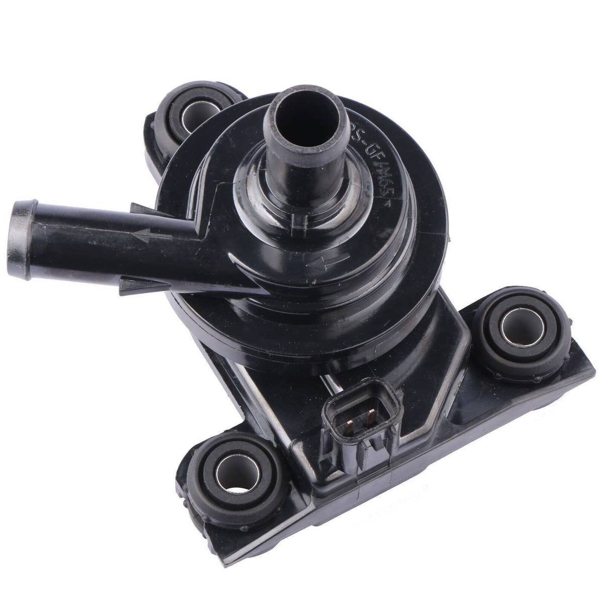 Black electric inverter water pump with curved inlet tube and mounting brackets