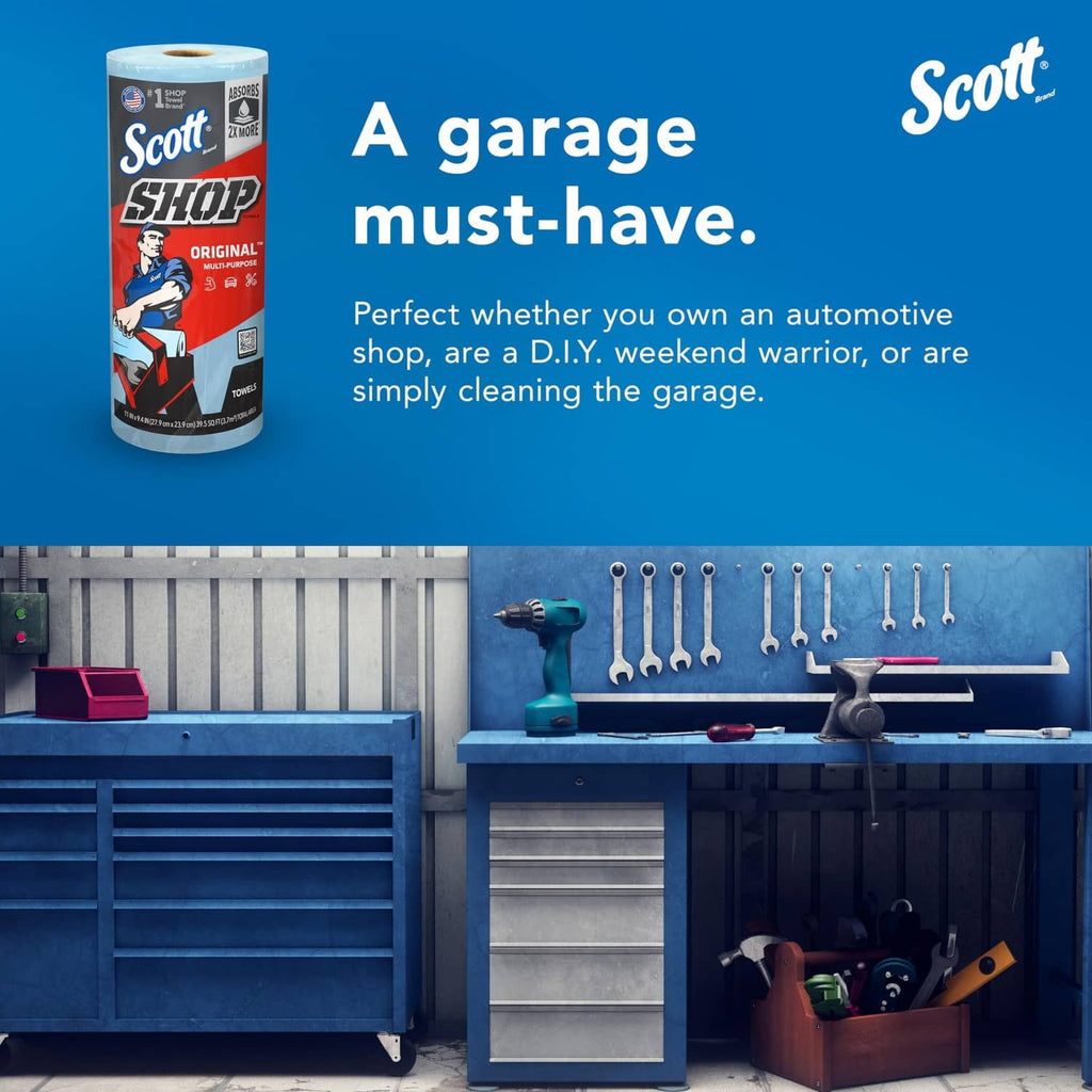 Scott Shop Original multi-purpose towel roll package, garage cleaning essentials.