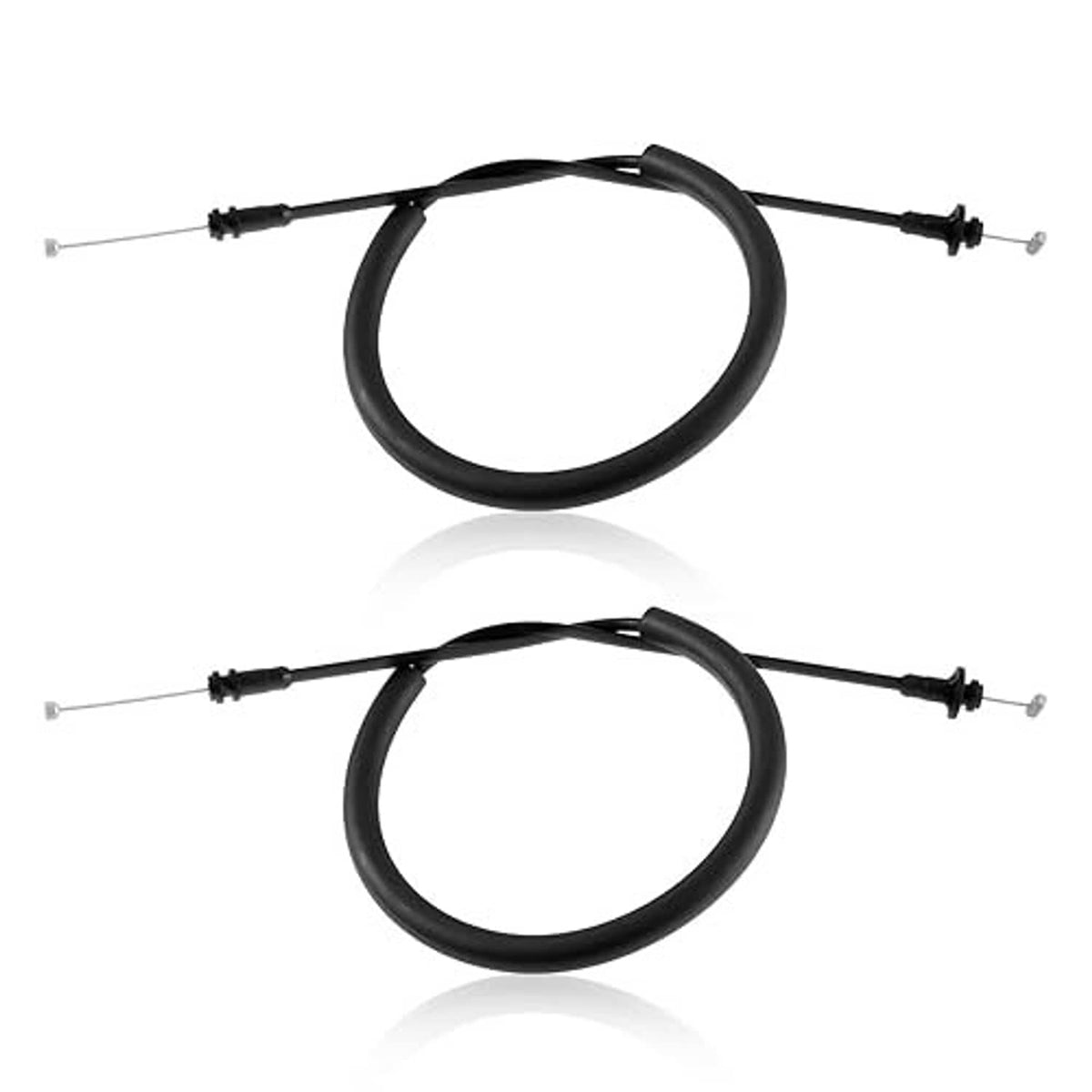 Two black side door latch cable assemblies with metal clips at both ends