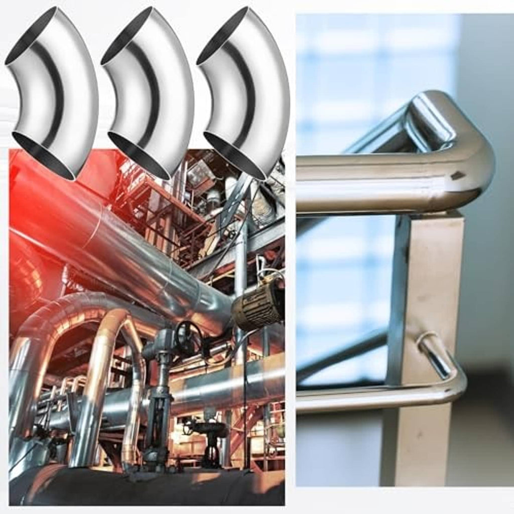 Polished stainless steel 90° mandrel bend elbows, 4 in, shown as installed piping