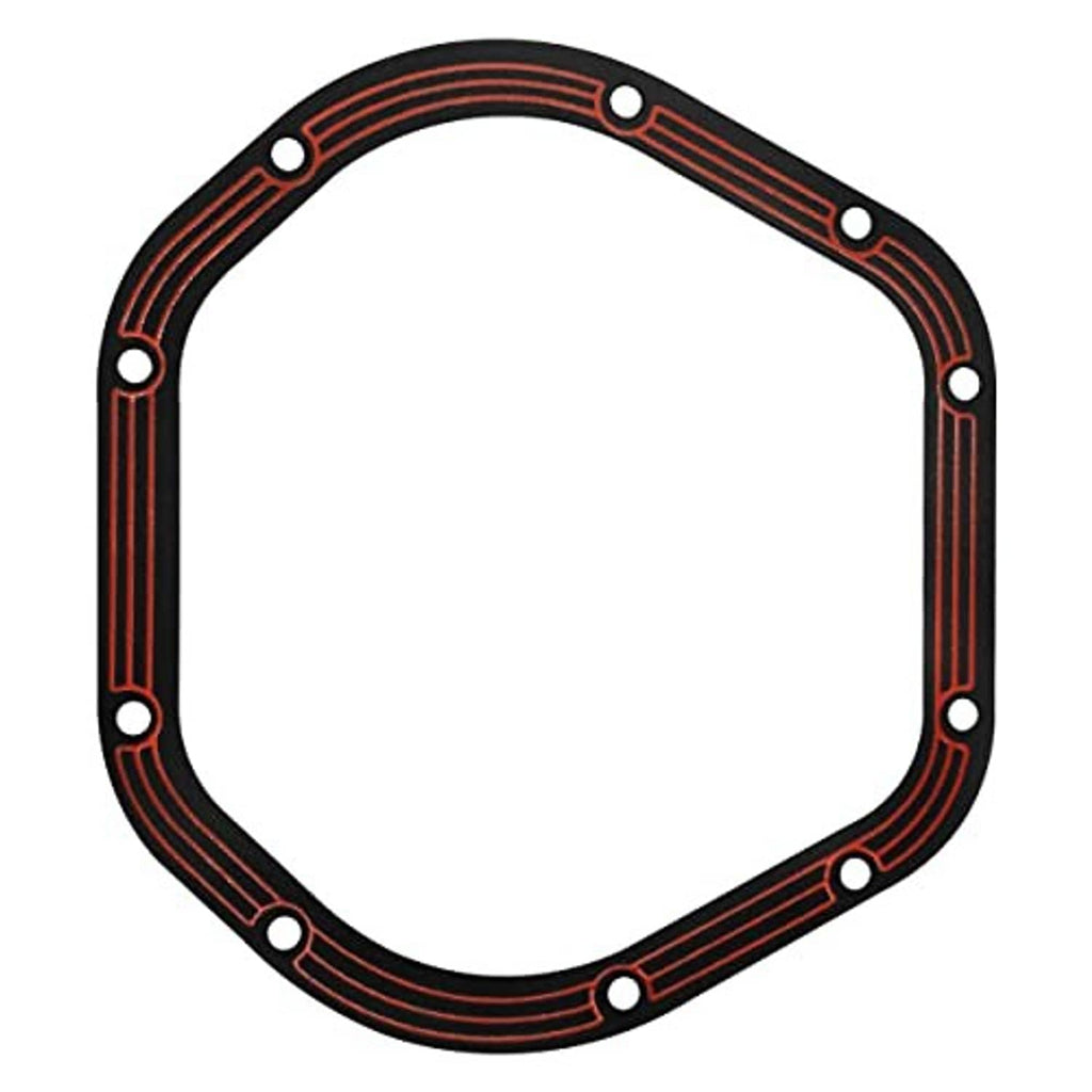Differential cover gasket, black with red stripes and bolt holes, octagon shape