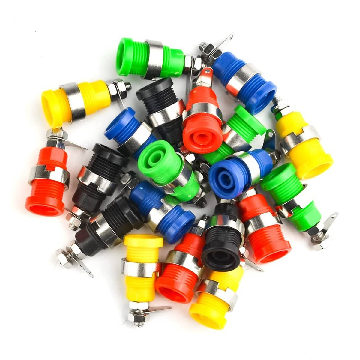 Mixed-color 4mm banana socket binding post female plugs assorted in a pile