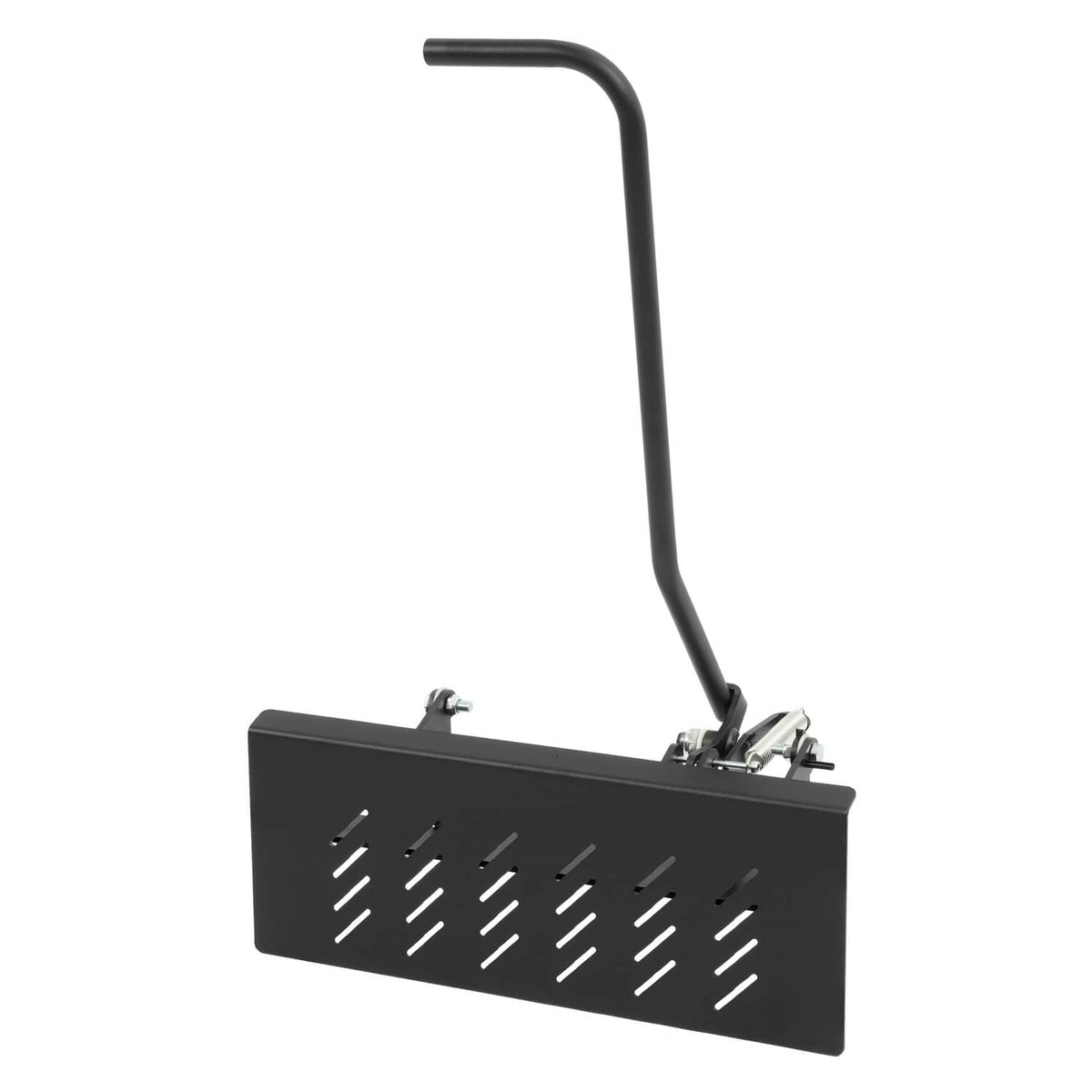 Black chute blocker plate with long curved handle and mounting parts