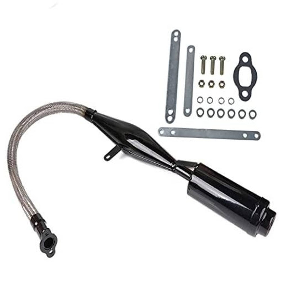 2-stroke exhaust muffler silencer kit with flexible pipe and mounting hardware