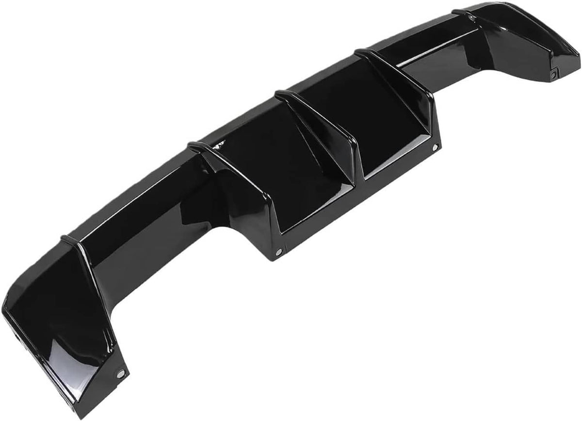 Gloss black rear bumper lip diffuser with segmented fins and end brackets