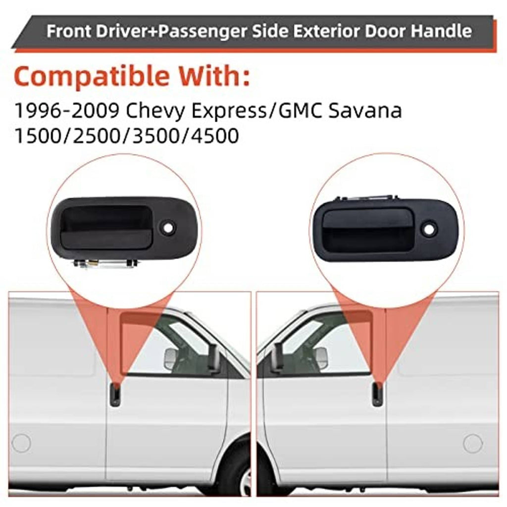 Front exterior door handle, dark gray/black, round keyhole with recessed grip area