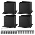 Black steel 4x4 post base brackets, 4-pack with mounting hardware and screws