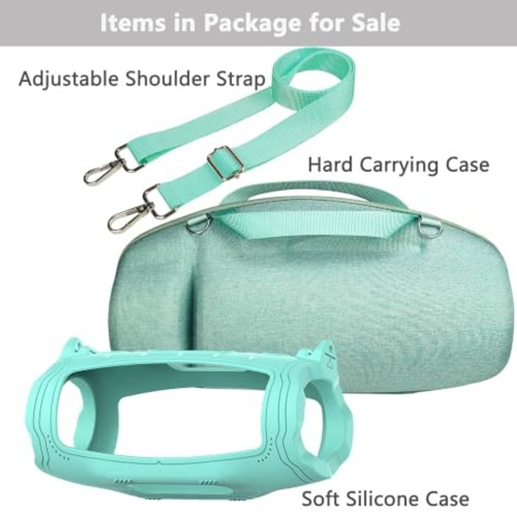 Teal hard carrying case and soft silicone cover set with shoulder strap