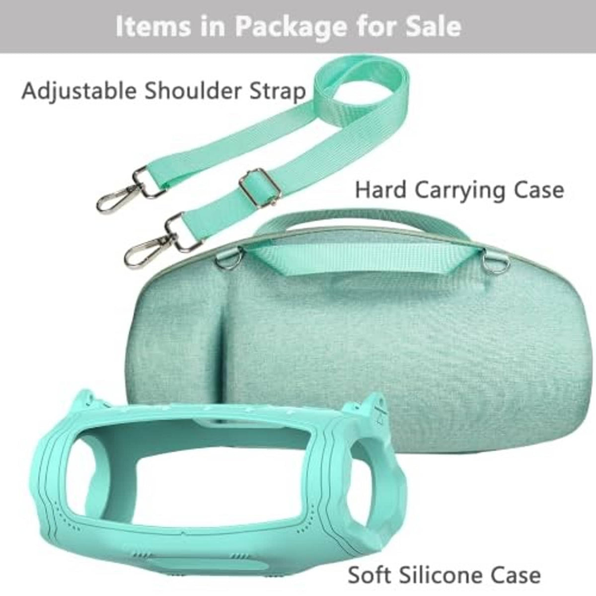 Teal hard carrying case and soft silicone cover set with shoulder strap