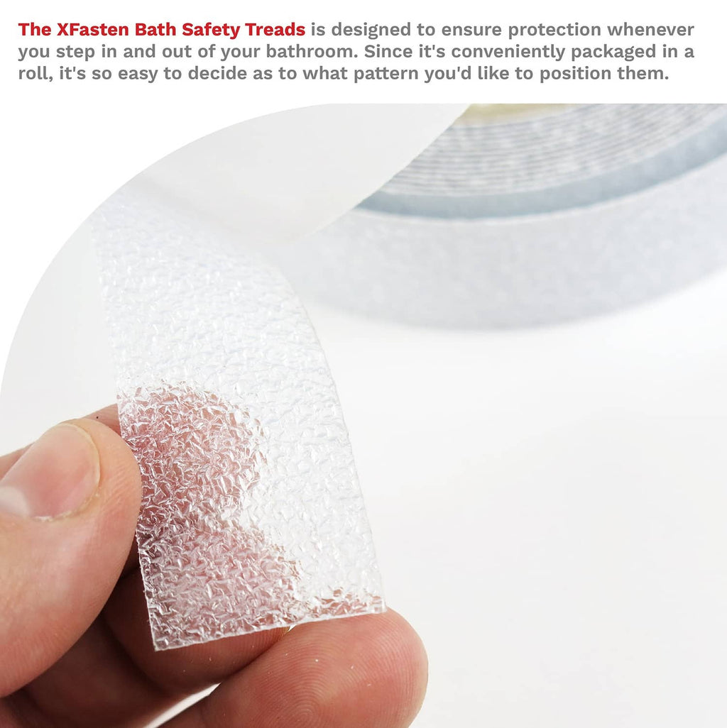 Close-up of clear textured non-skid bath tape strip on backing