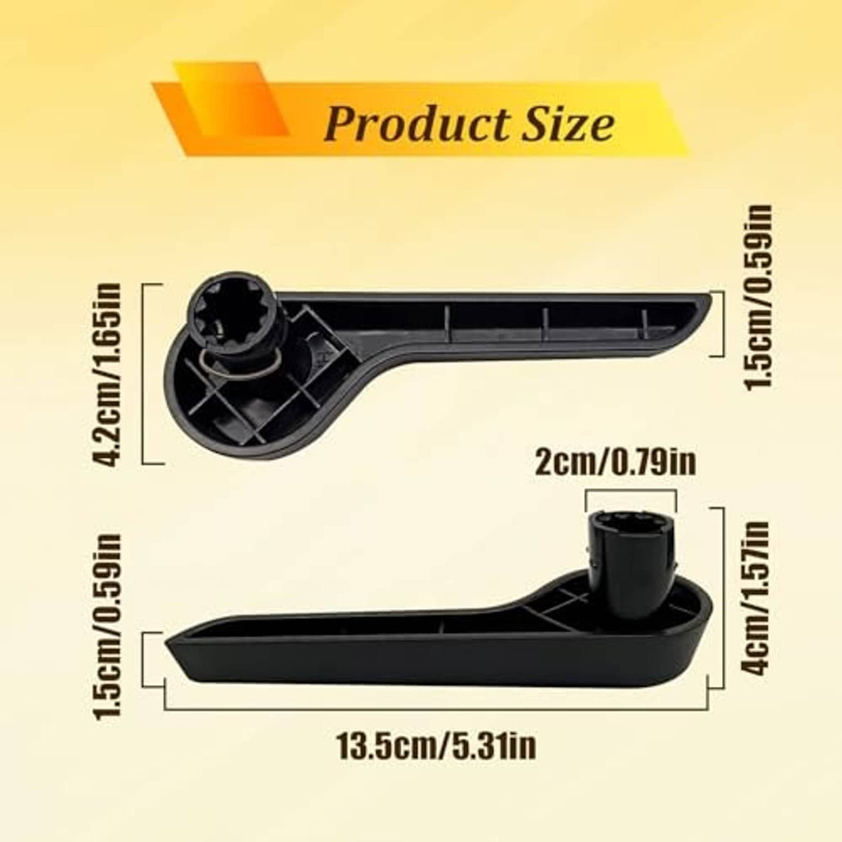 Black seat recliner handle size diagram showing overall dimensions