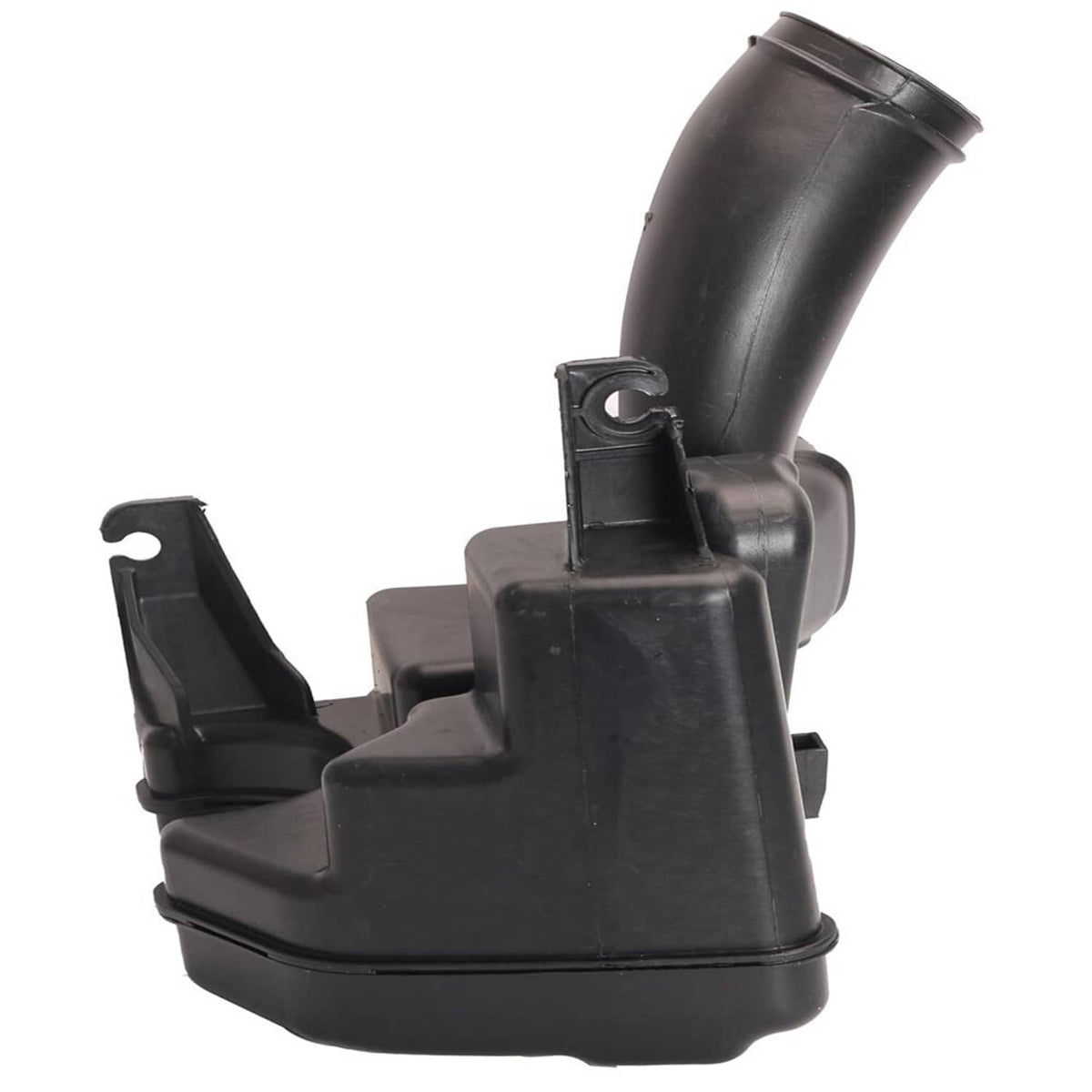 Black air intake lower resonator with top outlet tube and side mounting bracket