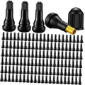 Black snap-in tubeless valve stems bulk pack with brass valve core and rubber caps