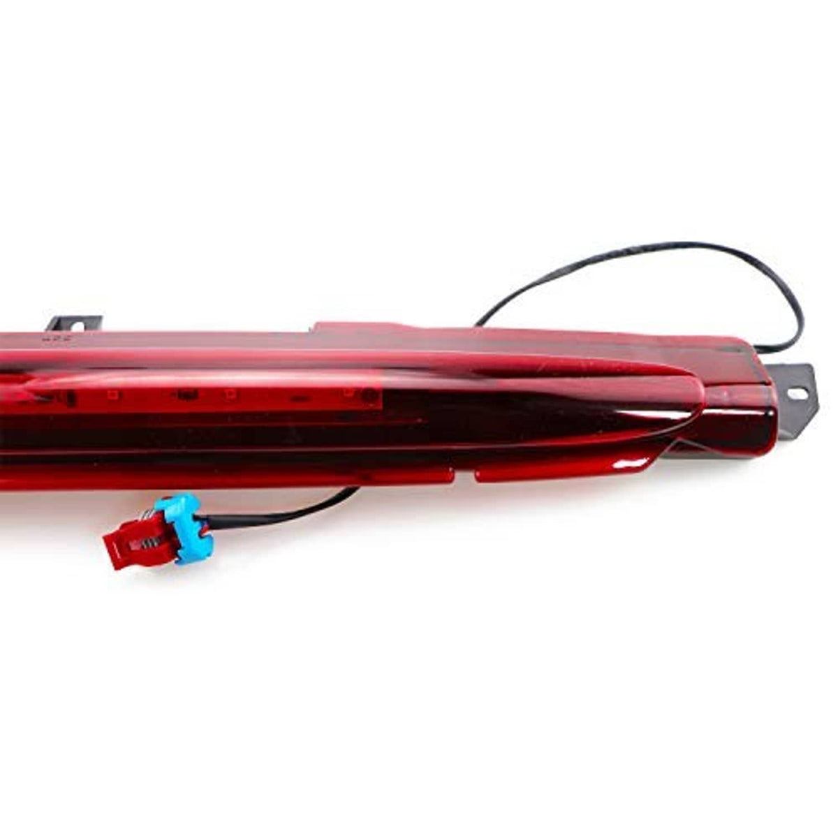 LED third brake light with red lens, black housing, and wiring harness connector