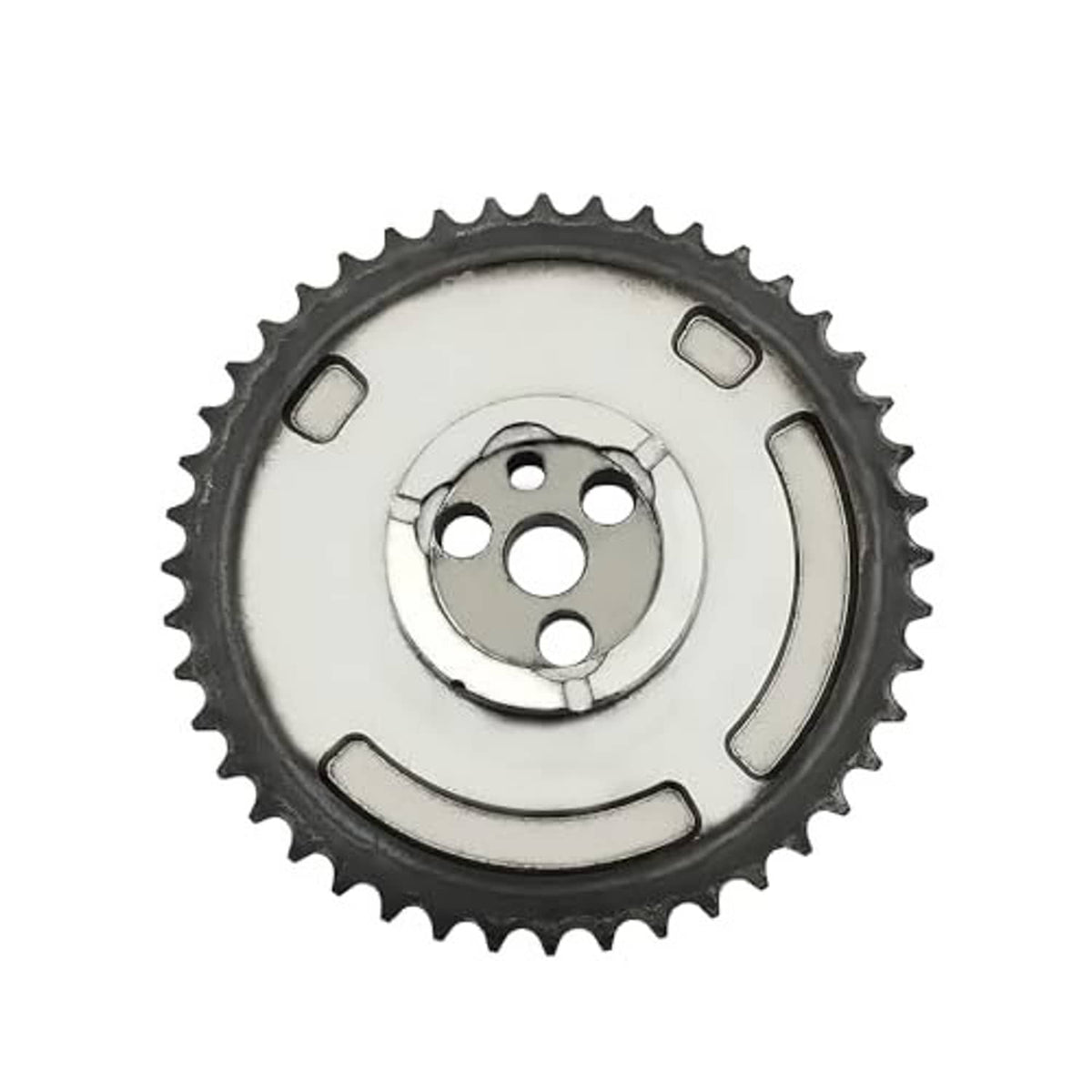 Engine timing camshaft sprocket gear showing teeth and three mounting bolt holes