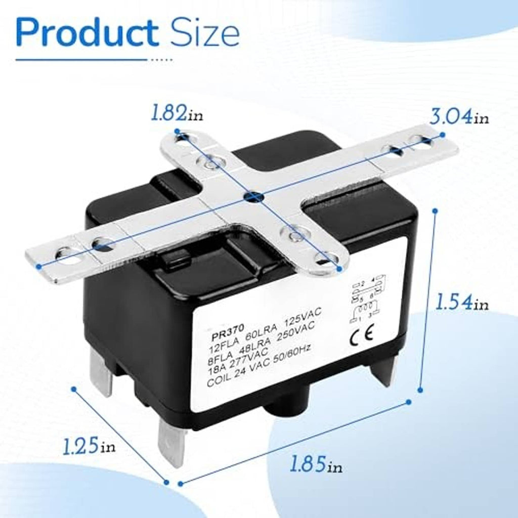 Black relay with silver mounting plate and tabs, shown with measured dimensions
