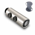 Brushed nickel pull-down kitchen faucet sprayer head with two black control buttons
