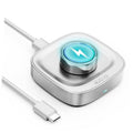 Metal charging dock with circular charging top and USB-C cable