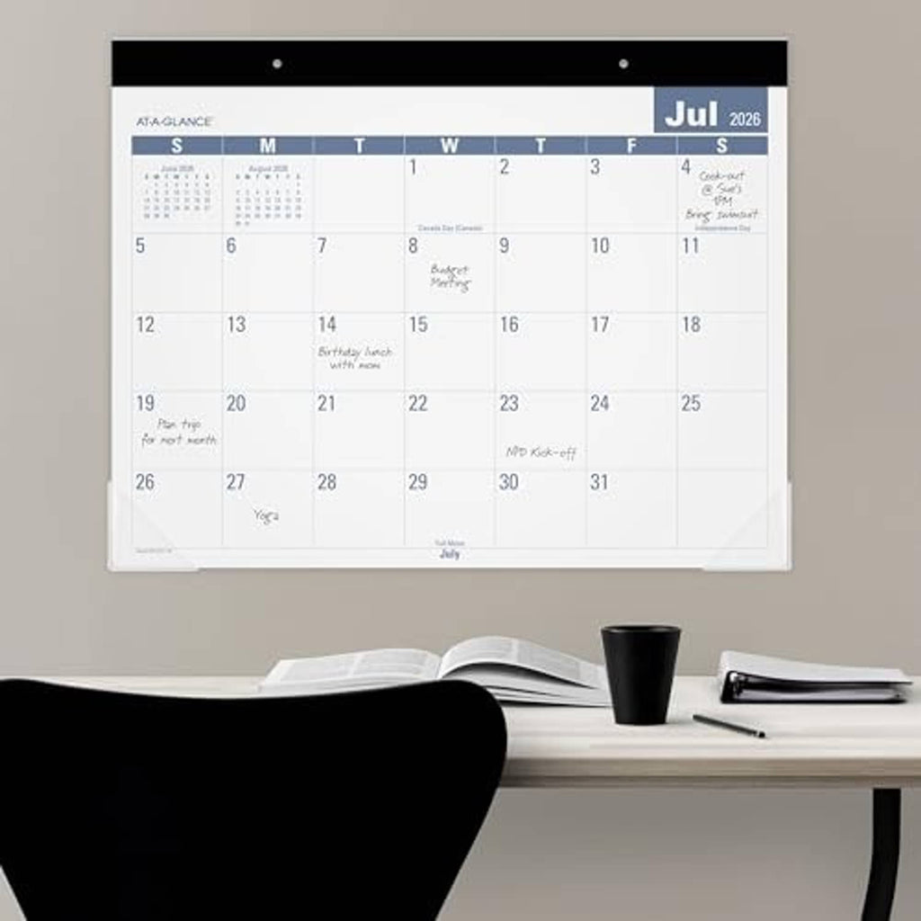Desk monthly calendar planning pad with July 2026 month view and white date grid