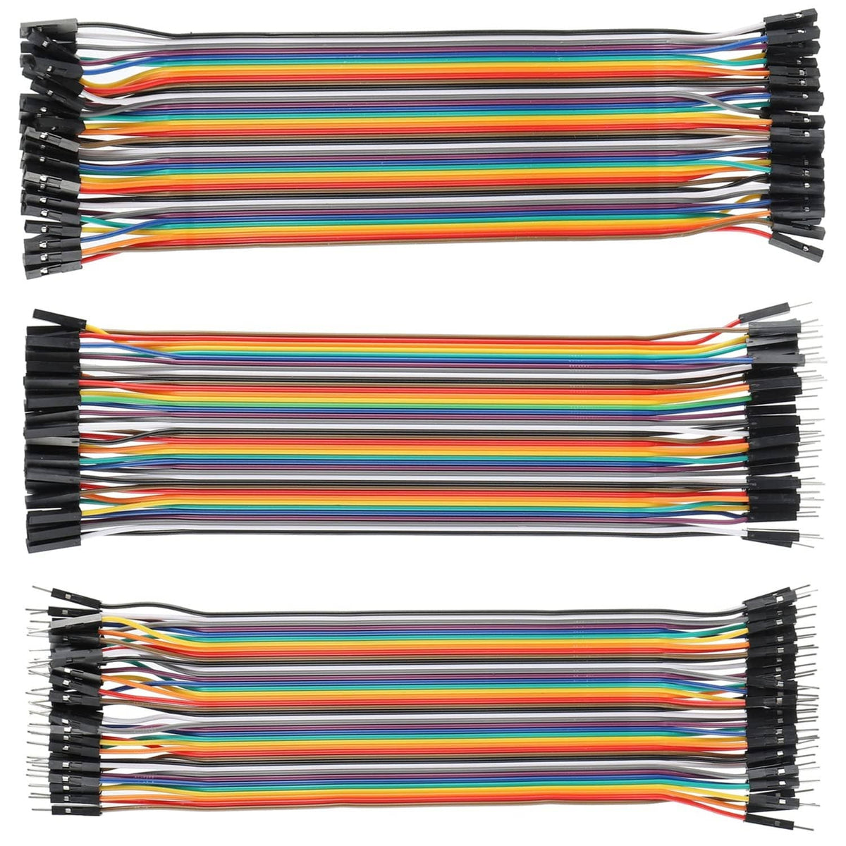 Multicolored jumper wires with black connector housings