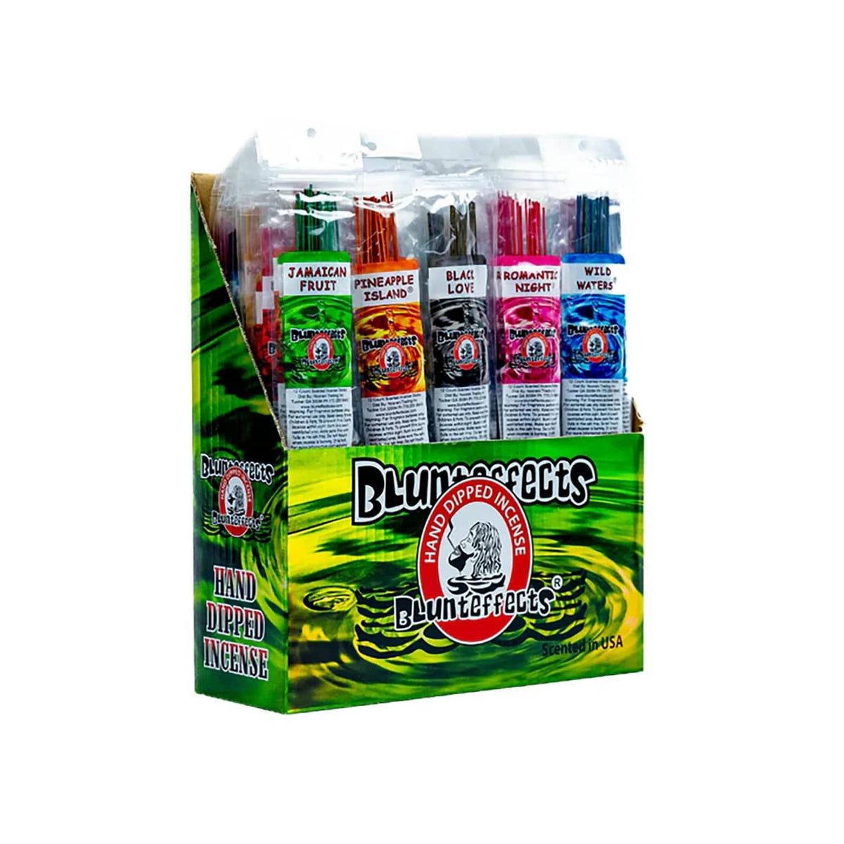Hand-dipped incense sticks variety pack in a sealed box with colorful scent sleeves