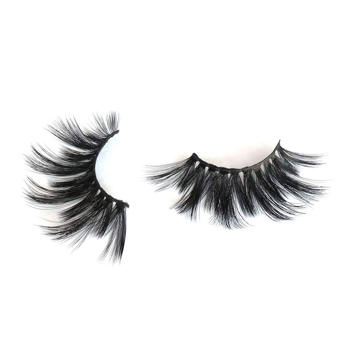 Dramatic fluffy black faux mink lash pair, curved wispy outer corners