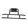 Black golf cart front bumper brush guard with curved bull bar and center mounting plate.