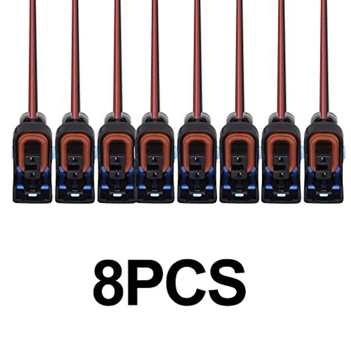 8 fuel injector connector pigtails with orange connector seals and red wires