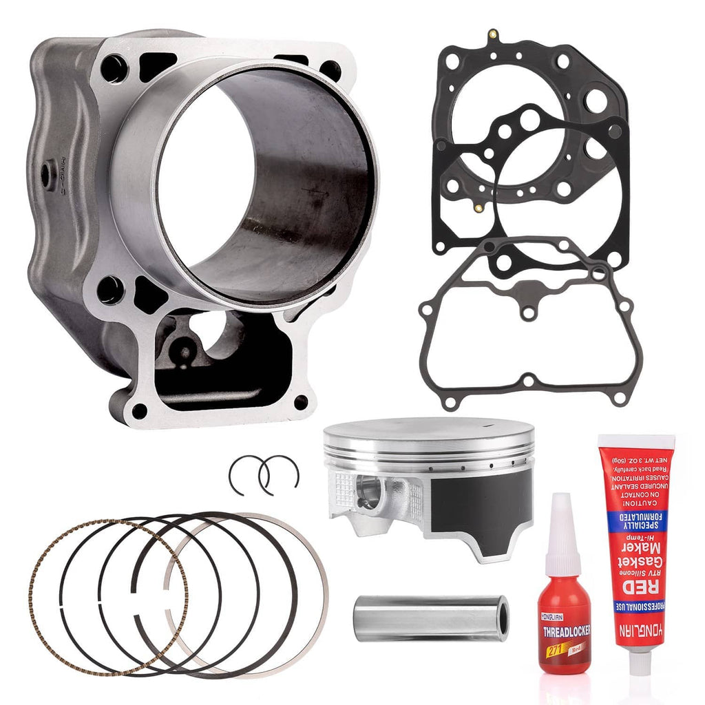 Cylinder head and piston assembly kit with piston rings, gaskets, and sealant bottles