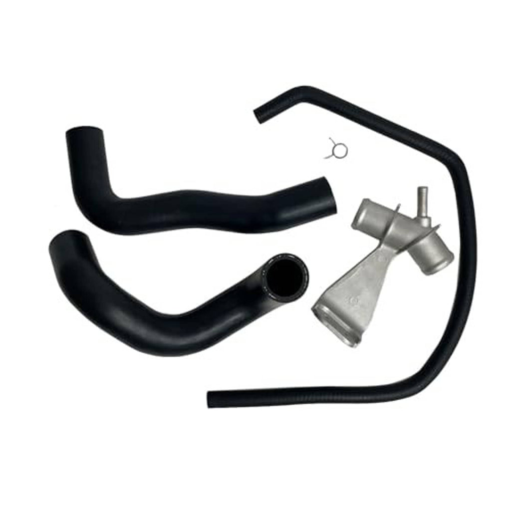 Coolant hose set with black rubber pipes and silver aluminum outlet connector