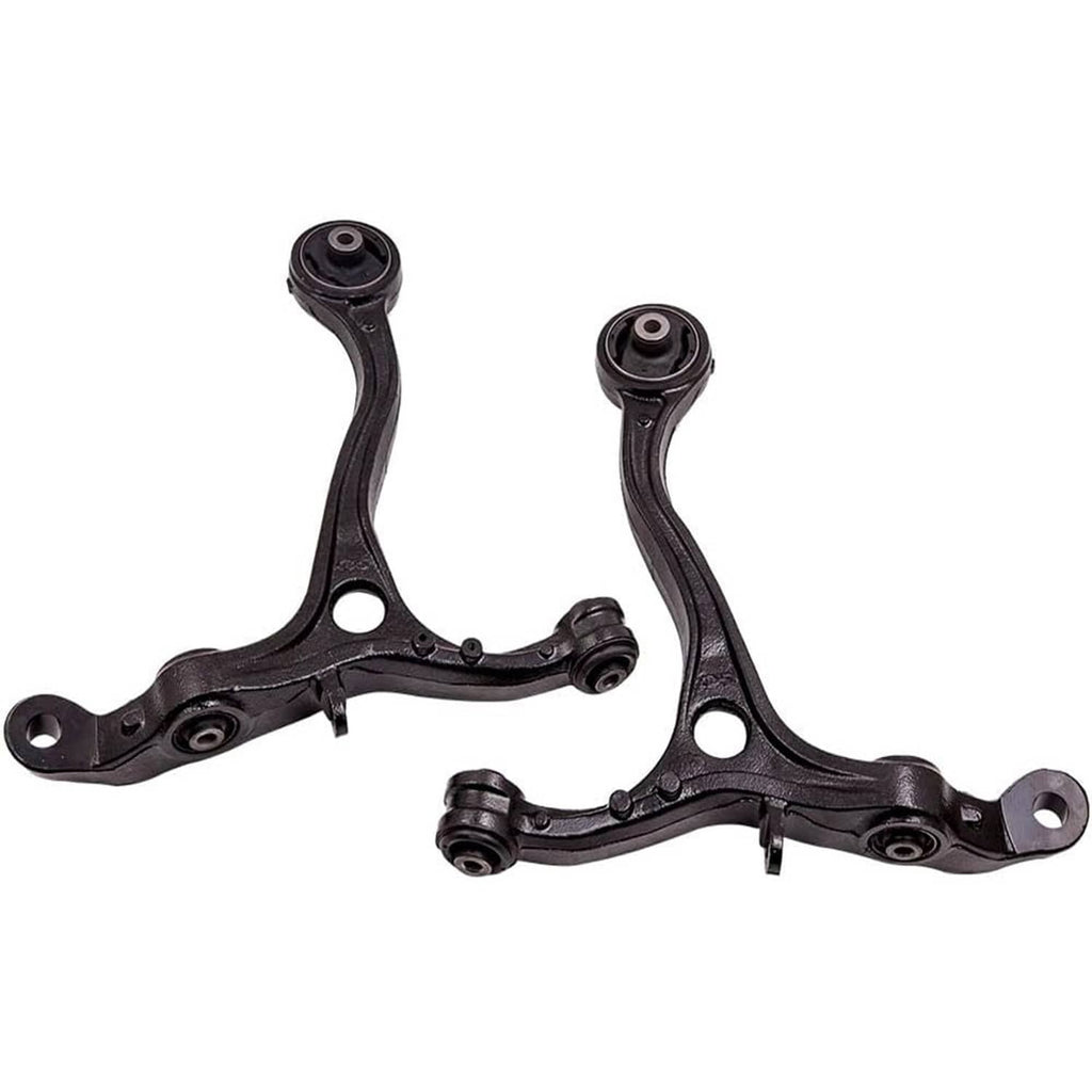 Front suspension control arm pair in black with bushings and mounting points