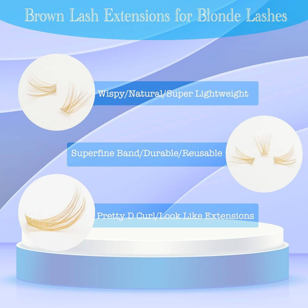 Brown D-curl false lash clusters with clear band, 8–16 mm, 96-piece set