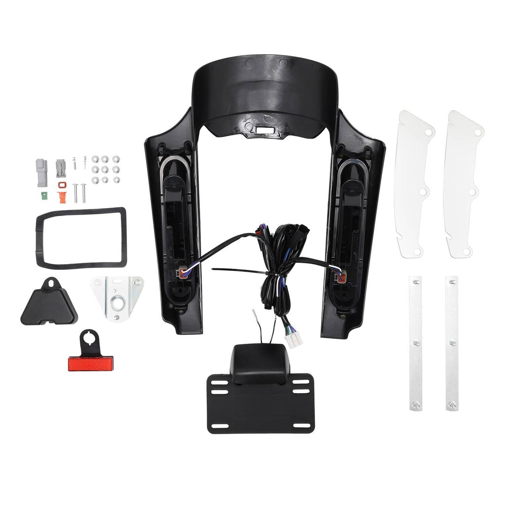 Rear fender kit with LED tail lights, wiring harness, mounting plate and hardware