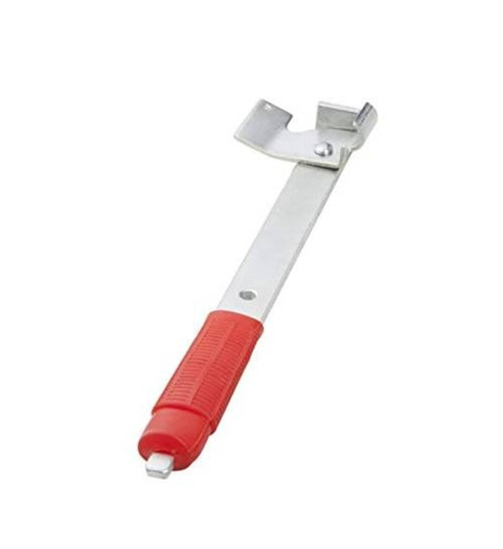 Valve stem remover/installer tool with red textured handle and silver metal jaw