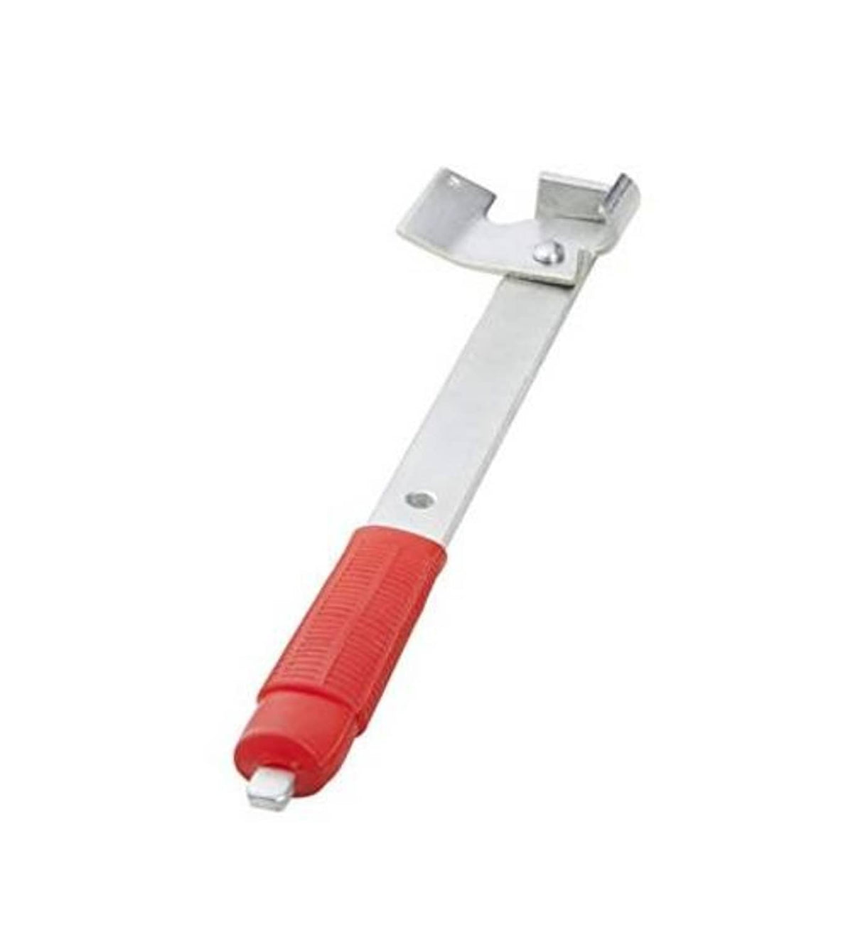 Valve stem remover/installer tool with red textured handle and silver metal jaw