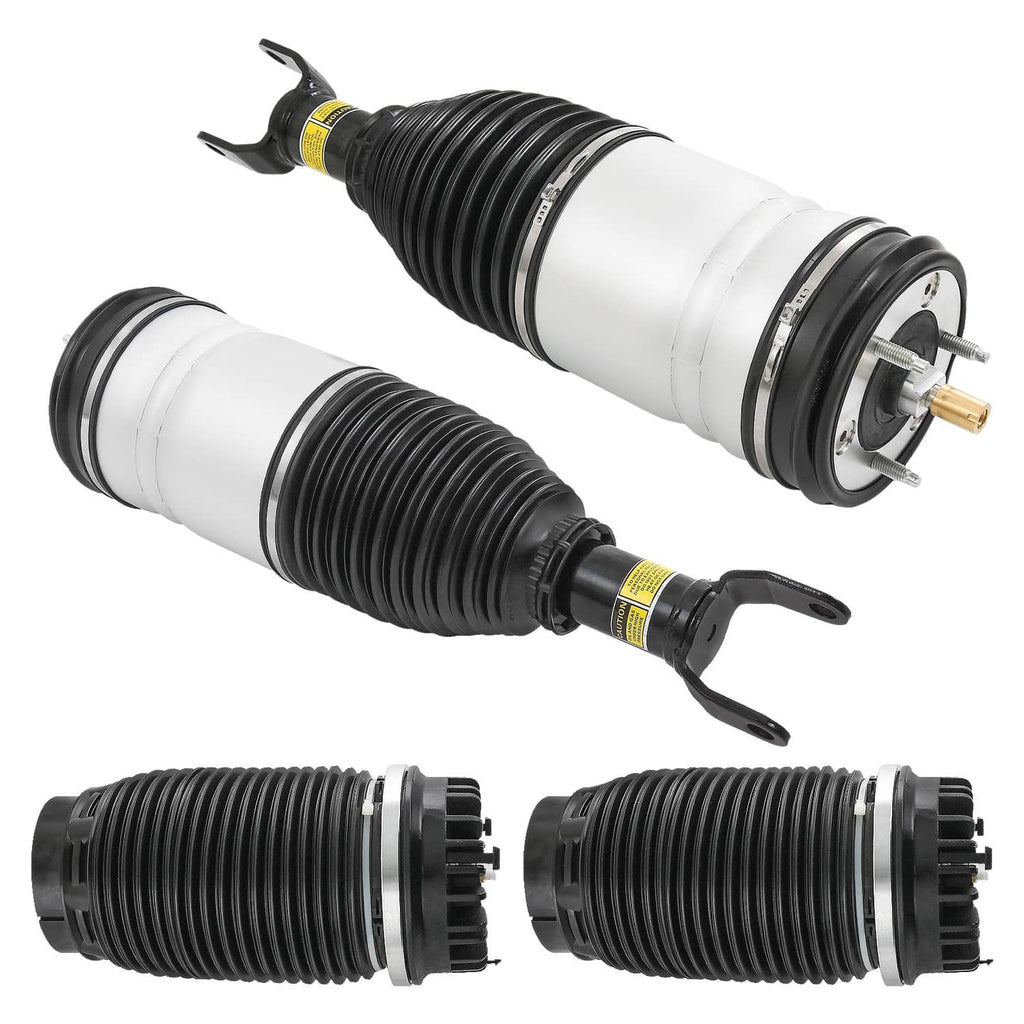 Air suspension struts set, black bellows with white cylinders and metal mounting end plates