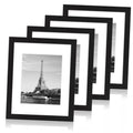 Black woodgrain picture frames set of 4 with tempered glass, stacked front view