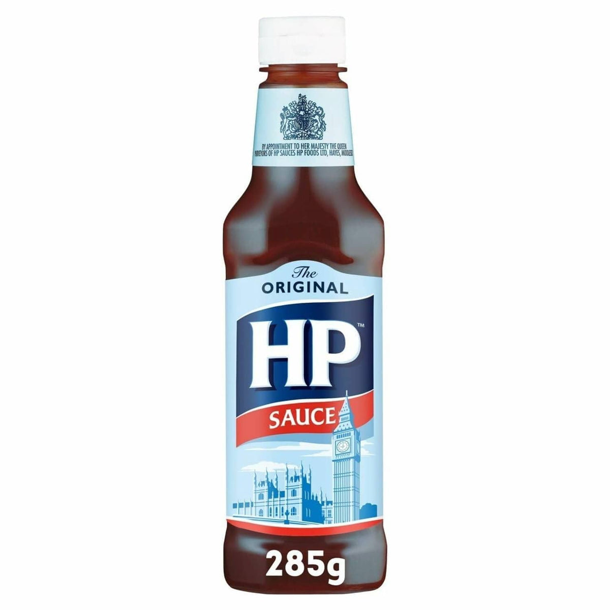 HP brown sauce bottle front view, 285g The Original label