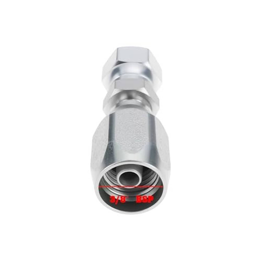 OTOTEC reusable 3/8 BSP hydraulic hose fitting, silver hex coupler with threaded port