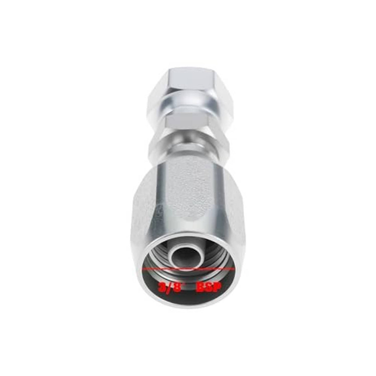 OTOTEC reusable 3/8 BSP hydraulic hose fitting, silver hex coupler with threaded port